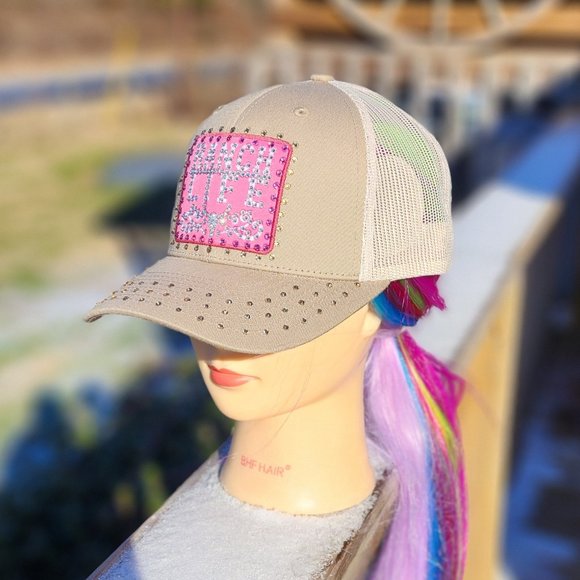 Ladies Trucker Khaki Ranch Life BLING Hat NEW - Picture 3 of 4